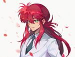  1boy formal green_eyes hsh7955 kurama_(yu_yu_hakusho) long_hair looking_at_viewer male_focus petals redhead smile solo suit yu_yu_hakusho 