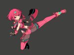  1girl bangs black_gloves breasts chest_jewel earrings f_1chan fingerless_gloves flying_kick gloves jewelry kicking large_breasts pyra_(xenoblade) red_eyes red_legwear red_shorts redhead short_hair short_shorts shorts solo super_smash_bros. swept_bangs thigh-highs tiara xenoblade_chronicles_(series) xenoblade_chronicles_2 