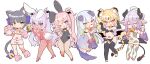  6+girls animal_ears bangs blush cat_ears chibi eyebrows_visible_through_hair hair_ornament highres kedama_milk long_hair looking_at_viewer multiple_girls original playboy_bunny red_eyes simple_background tail violet_eyes white_background 