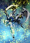  glowing glowing_eyes green_eyes gun gundam gundam_age gundam_legilis head_tilt highres holding holding_gun holding_weapon looking_at_viewer mecha mechanical_wings open_hand science_fiction solo space weapon wings yuu_(s_graphics_tri) 