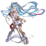  1girl blue_eyes blue_hair boots braid choker closed_mouth cross-laced_footwear earrings fishnets floating_hair granblue_fantasy holding holding_microphone holding_microphone_stand jewelry lace-up_boots looking_at_viewer lyria_(granblue_fantasy) microphone microphone_stand minaba_hideo multicolored_hair official_art pantyhose ponytail redhead shirt simple_background skirt smile solo standing streaked_hair thigh_strap transparent_background v-shaped_eyebrows 