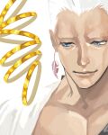  1boy blue_eyes bracelet earrings flattop grey_hair highres jean_pierre_polnareff jewelry jojo_no_kimyou_na_bouken male_focus smile solo stardust_crusaders supocon white_hair 