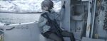  1girl assault_rifle blood blood_splatter boat boat_interior coat gloves gun hairband highres holding holding_gun holding_weapon ocean original pantyhose rifle seallllion sig_550 skirt sniper_scope solo talisman watercraft weapon winter_clothes winter_coat 