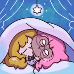  2girls alafare_zamfir_lazarescu black_sleeves blonde_hair chibi closed_eyes cuddling dark-skinned_female dark_skin glasses katherine_orlovsky multiple_girls numenoko original pink_eyes pink_hair white_sleeves yuri 