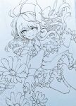  1girl bangs bow bowtie chaka3464 closed_mouth dress eyebrows_visible_through_hair flower graphite_(medium) hair_bow lily_white long_hair long_sleeves looking_at_viewer monochrome simple_background smile solo touhou traditional_media 