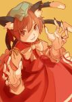  1girl animal_ears bow brown_hair cat_ears cat_tail chen claw_pose dress fingernails hat highres jewelry kamabokopic long_fingernails long_sleeves looking_at_viewer mob_cap multiple_tails nail_polish nekomata red_nails sharp_fingernails short_hair smile solo tail touhou 