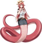  1girl artist_request black_skirt blush breasts eyebrows_visible_through_hair full_body hair_ornament hairclip hat hat_ornament jewelry lamia large_breasts long_hair miia_(monster_musume) monster_girl monster_musume_no_iru_nichijou monster_musume_no_iru_nichijou_online necklace official_alternate_costume official_art pointy_ears redhead scales shirt skirt slit_pupils solo transparent_background very_long_hair white_shirt yellow_eyes 