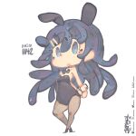  1girl animal_ears arms_behind_back artist_name black_bow black_hair black_leotard blue_eyes bow breasts chibi dated detached_collar jr4rt leotard medium_breasts pantyhose playboy_bunny rabbit_ears sakurajima_mai seishun_buta_yarou solo wrist_cuffs 