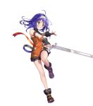  bangs bare_shoulders blue_hair child fingerless_gloves fire_emblem fire_emblem:_path_of_radiance fire_emblem_heroes flat_chest full_body gloves green_eyes hairband highres long_hair mia_(fire_emblem) non-web_source official_art overalls shiny shiny_hair shiori_(xxxsi) sleeveless sword transparent_background turtleneck weapon 