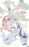  absol bright_pupils claws closed_mouth dated frosmoth highres no_humans open_mouth pheromosa pokemon pokemon_(creature) red_eyes reshiram simple_background smile sparkle star_(symbol) sylveon symbol-only_commentary torinoko_(miiko_draw) ultra_beast white_background white_pupils 