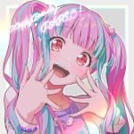 1girl absurdres bang_dream! bangs blue_hair dated eyebrows_visible_through_hair hair_ornament happy_birthday highres jewelry long_hair long_sleeves multicolored_hair necklace nobusawa_osamu nyuubara_reona open_mouth pink_hair red_eyes solo teeth twintails two-tone_hair upper_teeth 
