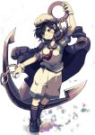  1girl anchor anchor_symbol apapo bangs belt black_hair boots breasts chain coat green_eyes hat highres hishaku kneehighs medium_breasts murasa_minamitsu neckerchief red_neckerchief sailor sailor_collar sailor_hat sailor_shirt shirt short_hair shorts simple_background solo touhou white_background white_shirt 