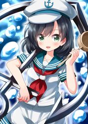  1girl anchor anchor_symbol bangs belt black_hair coat green_eyes hat highres kneehighs murasa_minamitsu neckerchief one-hour_drawing_challenge red_neckerchief ruu_(tksymkw) sailor sailor_collar sailor_hat sailor_shirt shirt short_hair shorts solo touhou white_shirt 