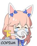  animal_ears blue_bow bow character_request closed_eyes copium_(meme) crying fox_ears hair_bow jalm long_hair lost_ark meme oxygen_mask pink_hair streaming_tears tears transparent_background 