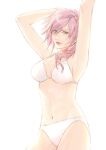  1girl armpits blue_eyes breasts closed_mouth final_fantasy final_fantasy_xiii lightning_farron lips long_hair looking_at_viewer navel noie_(neunteedelstein) pink_hair simple_background solo swimsuit white_background 
