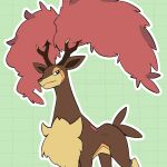  black_eyes bright_pupils closed_mouth commentary green_background grid_background kelvin-trainerk no_humans outline pokemon pokemon_(creature) sawsbuck solo twitter_username watermark white_pupils 