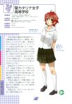  1girl character_profile fujimori_yuyukan green_eyes joshikou_seifuku_hyakka kneehighs red_hair seifuku short_hair tagme translation_request 