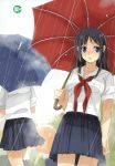  2girls black_hair blue_eyes fujimori_yuyukan joshikou_seifuku_hyakka rain school_uniform seifuku tagme umbrella 