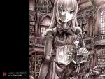  alice_margatroid doll goliath_doll highres monochrome multiple_girls nobita spell_card touhou traditional_media wallpaper 