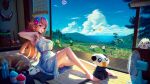  1girl adjusting_strap against_glass arm_up armpits ass barefoot blue_eyes breasts brown_hair clickdraws clouds dog dress electric_fan eyebrows_visible_through_hair flower food forest glue hair_flower hair_ornament highres hose kite landscape large_breasts legs long_hair nature ocean one_eye_closed original panda paw_print popsicle rainbow ramune rory_(admiral_bahroo) samantha_(admiral_bahroo) scenery see-through shaved_ice sitting sky spaghetti_strap strap_slip summer sunflower sweat tatami tongue tongue_out tree triangle_mouth umeru_(admiral_bahroo) virtual_youtuber water wind_chime 