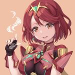  1girl amerika_juu_pan bangs breasts chest_jewel earrings fingerless_gloves gem gloves headpiece jewelry large_breasts pyra_(xenoblade) red_eyes redhead short_hair solo swept_bangs tiara xenoblade_chronicles_(series) xenoblade_chronicles_2 