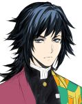  1boy black_hair blue_eyes closed_mouth frown kimetsu_no_yaiba long_hair looking_at_viewer male_focus portrait simple_background sketch solo tomioka_giyuu white_background zucchini 
