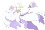  blush bottle character_print commentary_request drooling from_side half-closed_eyes mienshao nettsuu open_mouth pokemon pokemon_(creature) red_eyes rope running saliva simple_background slowpoke solo white_background 
