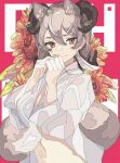  animal_ears flower highres horns mayuree open_clothes open_shirt original red_eyes sunflower tail wolf_ears wolf_tail 