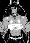  abs absurdres breasts chained_wrists collar demon demon_girl fur highres horns muscular muscular_female oni pointy_ears speedl00ver 
