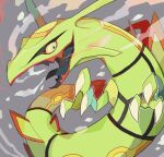  akadako animal_focus black_sclera claws colored_sclera commentary_request dated_commentary dragon full_body grey_background highres looking_to_the_side no_humans one-hour_drawing_challenge open_mouth partial_commentary pokemon pokemon_(creature) rayquaza sharp_teeth solo teeth yellow_eyes 