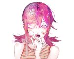  1girl bandaid chainsaw_man cosmo_(chainsaw_man) eyeball guro kf8fw one_eye_closed pink_hair sharp_teeth simple_background solo teeth tongue tongue_out white_background 