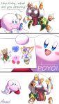 1girl 2boys avaniibl blue_eyes bug comic crayon crown crying crying_with_eyes_open disembodied_limb drawing english_commentary fangs gloves heart highres horns kirby kirby:_triple_deluxe kirby_(series) kirby_64 multiple_boys nintendo open_mouth queen_sectonia short_hair smile taranza tears white_hair wings