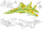  aircraft airplane arrow_(symbol) fighter_jet girly_air_force highres jet military military_vehicle multiple_views no_humans official_art production_art science_fiction sketch taiga_hiroyuki vehicle_focus white_background 