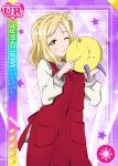  blonde_hair blush character_name dress love_live!_school_idol_festival love_live!_sunshine!! ohara_mari short_hair wink yellow_eyes 