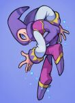  1other androgynous blue_eyes bodysuit closed_mouth dynamic_pose eye_contact flying gloves hat highres jester jester_cap ketrindarkdragon long_sleeves looking_at_another looking_at_viewer nights_(character) nights_into_dreams sega smile solo vest 