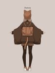  1girl absurdres animal_ears backpack bag bow briefcase brown_bow brown_coat brown_footwear brown_hair brown_headwear brown_legwear brown_shorts cat_ears cat_tail coat facing_away fake_animal_ears fake_tail fashion from_behind grey_background hanatsuki hat hat_with_ears highres legwear_under_shorts long_hair long_sleeves original outstretched_arms pantyhose paw_print shoes shorts simple_background solo standing tail 