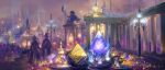  6+others black_mage candle city final_fantasy final_fantasy_xiv hat highres lamppost multiple_others norino_(106592473) pyramid robe scenery statue witch_hat 