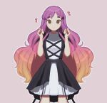  1girl absurdres bangs black_dress brown_background brown_eyes brown_hair closed_mouth cowboy_shot dress english_commentary eyebrows_visible_through_hair heart highres hijiri_byakuren layered_dress long_hair looking_at_viewer nino_(wadanya) outline purple_hair simple_background smile solo standing touhou white_dress white_outline 