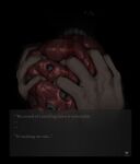  1other black_background blood brain copyright_request english_text extra_eyes hands_up highres horror_(theme) krekkov solo veins what 