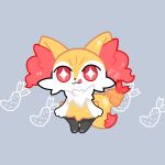  +_+ 1girl :3 animal_ear_fluff animal_ears animal_nose arms_at_sides artist_name black_fur body_fur braixen bright_pupils c_(flash_berries) chibi closed_mouth commentary_request food fox_ears fox_girl fox_tail full_body fur_collar furry furry_female grey_background happy hungry licking_lips pokemon pokemon_(creature) red_eyes signature simple_background smile solo standing tail tempura tongue tongue_out white_fur white_pupils yellow_fur 