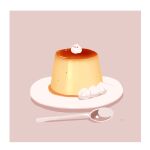  bird chai_(drawingchisanne) commentary_request creme_caramel dessert food food_focus no_humans on_food original plate pudding signature simple_background sitting_on_food spoon sweets undersized_animal whipped_cream 