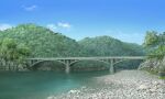  blue_sky bridge clouds commentary_request forest mountain nature no_humans original outdoors river rock scenery sky tree user_peo4941 water 