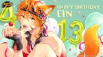  animal_ears balloon bandana bare_shoulders bead_necklace beads birthday black_bandana black_gloves braid cake character_name confetti copyright copyright_name eating ein_(mahjong_soul) eyebrows_visible_through_hair facial_mark fangs fingerless_gloves food food_on_face fox_boy fox_ears fox_tail fruit gloves happy_birthday highres holding holding_cake holding_food jewelry logo looking_at_viewer mahjong mahjong_soul miojun_nono necklace official_art official_wallpaper open_mouth orange_hair side_braid sitting strawberry strawberry_shortcake tail tenbou yellow_eyes yostar 