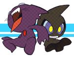  1other black_sclera blue_eyes blush chest_jewel colored_sclera colored_skin commentary_request demon full_body ghost grin head_back lowres minashirazu multicolored_eyes open_mouth partial_commentary pokemon pokemon_(creature) purple_skin sableye sharp_teeth shuppet simple_background sitting smile teeth tongue tongue_out two-tone_background violet_eyes white_background wide-eyed yellow_eyes 
