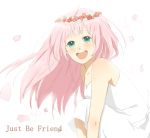  bad_id chipc chipcchip dress engrish green_eyes head_wreath just_be_friends_(vocaloid) long_hair looking_at_viewer megurine_luka open_mouth petals pink_hair ranguage smile teeth vocaloid 