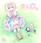  :x absurdres alice_margatroid blonde_hair book boots broom character_doll character_name curtain doll dress hasainomado hat hat_removed headwear_removed highres kirisame_marisa lolita_fashion mini-hakkero shanghai smile solo touhou 