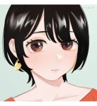  1girl black_hair blush collarbone dated earrings face inuzuka_miwa jewelry short_hair simple_background solo tsukiatte_agetemo_ii_kana 