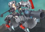  1girl absurdres alice_gear_aegis black_dress black_eyes black_gloves blonde_hair breasts cannon dress gloves head_tilt highres holding holding_weapon large_breasts long_hair low_ponytail mecha_musume open_hand rita_henschel shoulder_cannon solo space v-shaped_eyebrows weapon yaki_(24centimetre) 