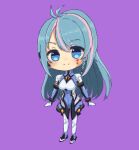  1girl azura_cecillia blue_eyes blue_hair blush braid chibi english_commentary eyebrows_visible_through_hair head_tilt highres looking_at_viewer multicolored_hair nijisanji nijisanji_id pilot_suit pink_hair purple_background rae_laveire_(artist) side_braid solo streaked_hair 