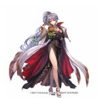 1girl alternate_costume armor book breasts cape dress electricity fire_emblem fire_emblem:_genealogy_of_the_holy_war fire_emblem_heroes flower gloves hair_ornament high_heels ishtar_(fire_emblem) jewelry legs lightning long_hair looking_at_viewer magic nijihayashi nintendo official_alternate_costume pauldrons shoulder_armor simple_background smile solo stuffed_animal stuffed_toy very_long_hair 